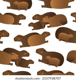 Patrón sin fisuras con capibaras sobre fondo blanco, ilustración de stock de Vector plano con patrón interminable natural para tela y diseño para sstkBackgrounds