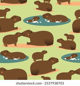 patrón sin fisuras con capibaras nadando en agua, ilustración de stock de Vector plano con patrón natural sin fin para tela y diseño para sstkBackgrounds