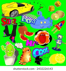 seamless pattern with car, cactus and submarine