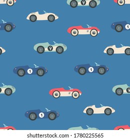 Seamless pattern with car. Cartoon background for Kids. Vector illustrations