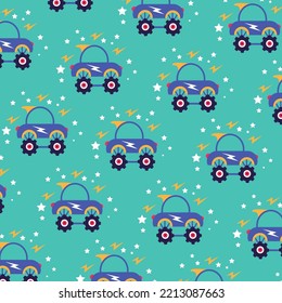 Seamless pattern with car characters perfect for wrapping paper