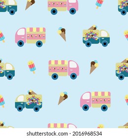 seamless pattern with car ice cream. Set autos, car, transport. vector. transportation Ice cream