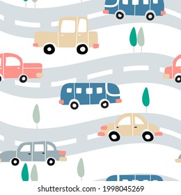 Seamless pattern car isolated on white background. Vector illustration