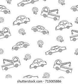 Seamless pattern of Car. line icon set