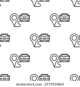 Seamless pattern of car in map pointer pictogram. Taxi, car sharing or rental car location. Vector illustration