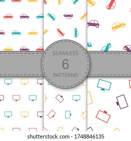 Seamless pattern with car and monitor on white background, vector illustration