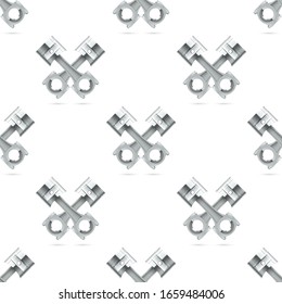 Seamless pattern with car pistons isolated on white background. Ornament with crossed pistons. Template for fabric, wrapper, banners. Vector 3d illustration