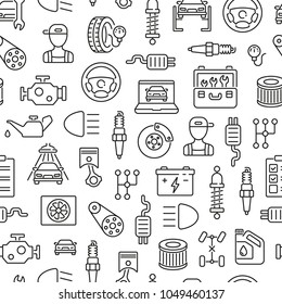 Seamless pattern with car service icons. Black and white thin line icons
