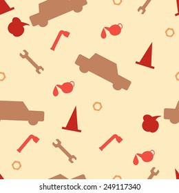 Seamless pattern of car theme objects. Icons set in flat style. Template vector elements for web design and mobile applications.