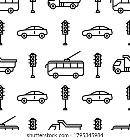Patrón sin inconvenientes con los iconos del coche y del tranvía. Fondo del tráfico por carretera