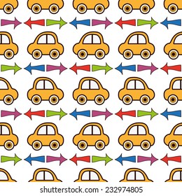 Seamless pattern with car in vector.