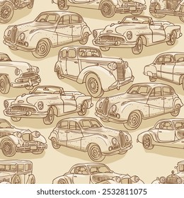 seamless pattern with car, vintage, classic, retro, antique, old, automotive, machine, vector art illustration design