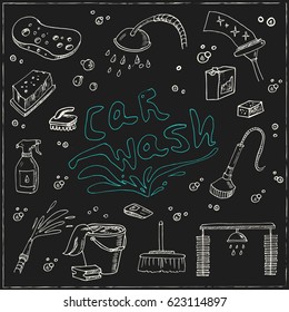 Seamless pattern with Car wash doodles. Vector illustration.