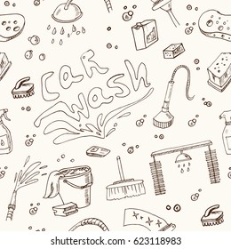 Seamless pattern with Car wash doodles. Vector illustration.