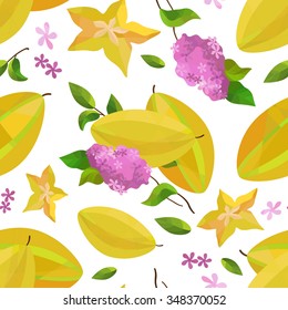 Seamless pattern carambola and flower