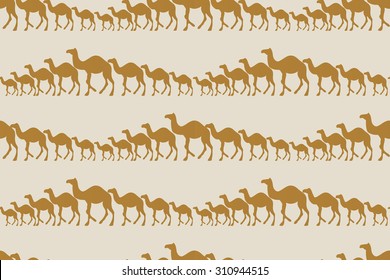 seamless pattern with a caravan of camels in the desert