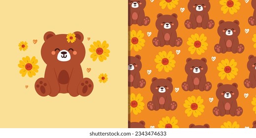 caricatura de patrón y tarjeta sin costura. tarjeta de animal lindo y patrón para papel de envoltura de regalo