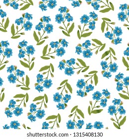 Seamless pattern card with flower forget-me-not. Spring background for seasonal design.