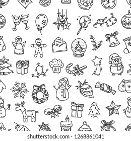 Seamless pattern card with holiday objects. Vector seamless background