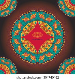 Seamless pattern or card with mandala.Hand-drawn highly detailed round elements. Vector vintage decorative elements. Islam, Arabic, Indian, Turkish, Ottoman, Pakistan motifs.