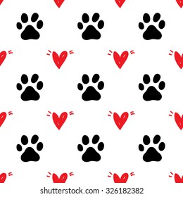 Seamless pattern for card, paper, scrapbook, wrapping, backdrop,texture. Pet background with red hears Vector illustration eps 10