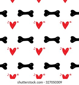 Seamless pattern for card, paper, scrapbook, wrapping, backdrop,texture. Pet background with red hears Vector illustration eps 10