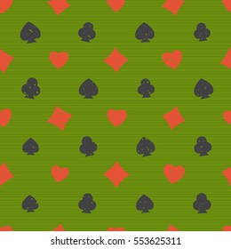 Seamless pattern with card suit symbols and simple grunge texture.
Flat colors only.