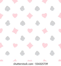 Seamless pattern with card suit symbols and simple grunge texture.
Flat colors only.