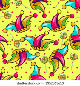 Seamless pattern. The card is suitable for birthday, April 1-fool's Day, humorous party, circus, children's textiles, paper, packaging.