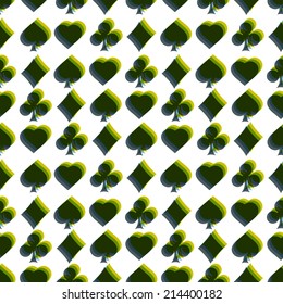 Seamless pattern with card suits. Endless background of hearts, diamonds, clubs, spades for design. Can be used for textiles, interior design, website background.