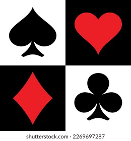 Seamless pattern of card suits. A symbol of a deck of playing cards or gambling games (poker, bridge). Four card suits: spades, hearts, diamonds and clubs.