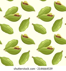 Seamless Pattern With Cardamom. Spices. Cartoon Design.
