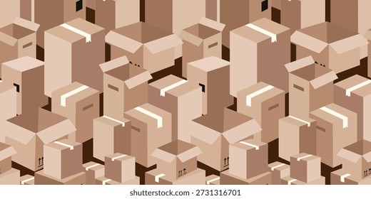 seamless pattern cardboard boxes moving and delivery isometric parcel background for logistics and warehouse web design poster