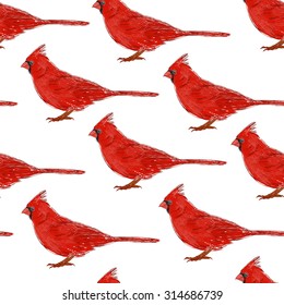 Seamless pattern with cardinals. Stylish Animal background.