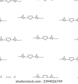 Patrón sin foco de un cardiograma con un corazón caricaturizado. Ilustración vectorial del fondo con un corazón pulsante.