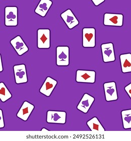 seamless pattern. cards are flying on a purple background
