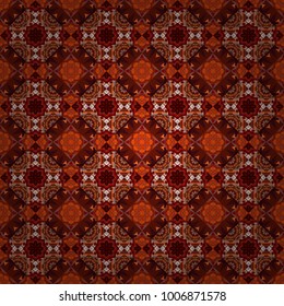 Seamless pattern for cards, prints, textile, fabric, books covers or wrapping paper. Flower mandala vector colorful background foin red, brown and orange colors.