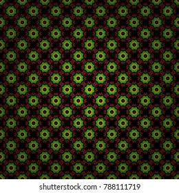 Seamless pattern for cards, prints, textile, fabric, books covers or wrapping paper. Flower mandala vector colorful background foin red, green and black colors.