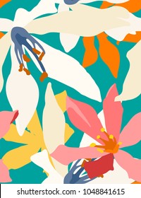 Seamless pattern of Cardwell lily, flat minimal retro/vintage colorful vector