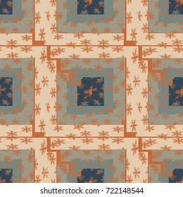 Seamless pattern. Careless checkered pattern with snowflakes.