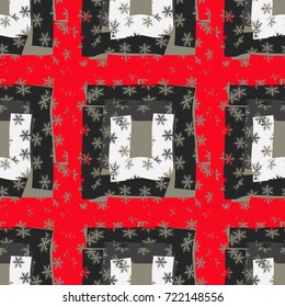 Seamless pattern. Careless checkered pattern with snowflakes.