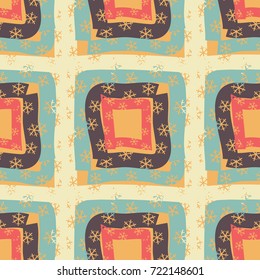 Seamless pattern. Careless checkered pattern with snowflakes.