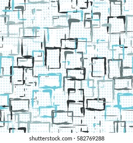 Seamless pattern. Careless drawing brush. Chaotic located rectangles. Colorful clutter. Children's camouflage. Flat. Cartoon. Grunge cloth.