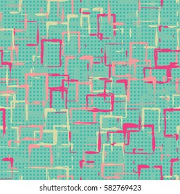 Seamless pattern. Careless drawing brush. Chaotic located rectangles. Colorful clutter. Children's camouflage. Flat. Cartoon. Grunge cloth.