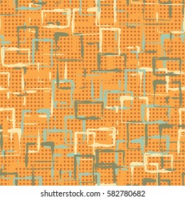Seamless pattern. Careless drawing brush. Chaotic located rectangles. Colorful clutter. Children's camouflage. Flat. Cartoon. Grunge cloth.