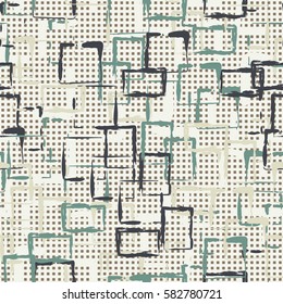 Seamless pattern. Careless drawing brush. Chaotic located rectangles. Colorful clutter. Children's camouflage. Flat. Cartoon. Grunge cloth.