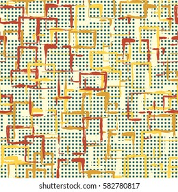 Seamless pattern. Careless drawing brush. Chaotic located rectangles. Colorful clutter. Children's camouflage. Flat. Cartoon. Grunge cloth.