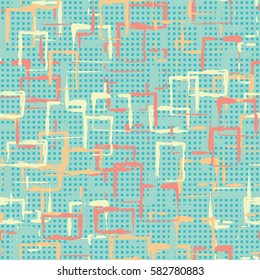 Seamless pattern. Careless drawing brush. Chaotic located rectangles. Colorful clutter. Children's camouflage. Flat. Cartoon. Grunge cloth.
