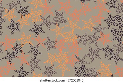 Seamless pattern. Careless drawing. Holey stars. Colorful chaos. Fashion camouflage.