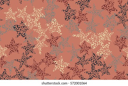 Seamless pattern. Careless drawing. Holey stars. Colorful chaos. Fashion camouflage.